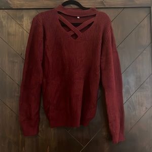 Woven heart large maroon sweater